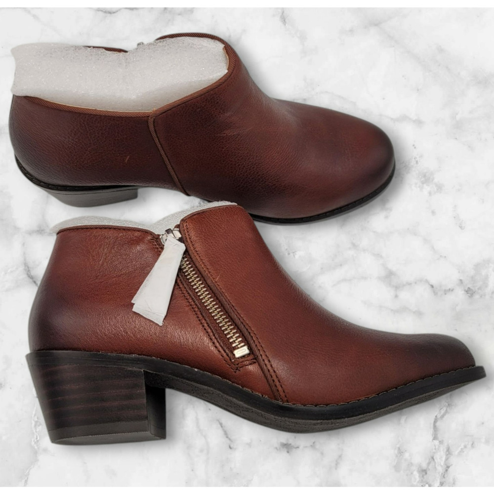Vionic Ankle Boots Womens Size 5 Brown Leather Jolene Zipper Heel Booties New